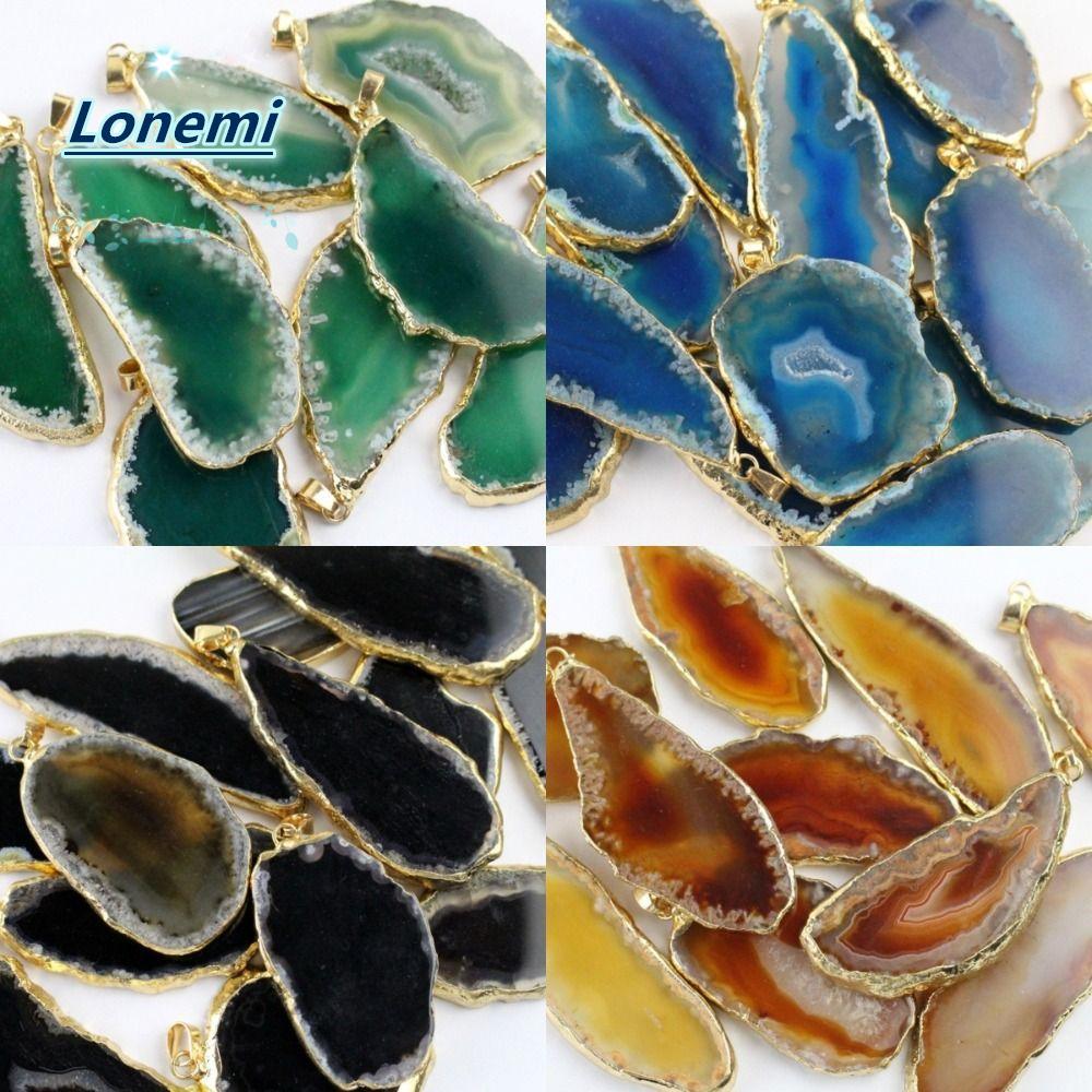 LONEMI ไม่สม่ําเสมอ Agate Geode, สร้อยคอ 60*40 มม.Druzy Agate จี้,แฟชั่นทําด้วยมือ DIY เครื่องประดับ