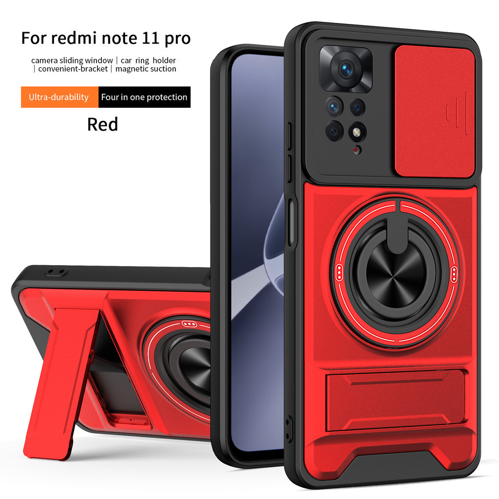 เหมาะสําหรับ Redmi หมายเหตุ 11 11S Pro 4G 5G 360 ขาตั้งแหวนเคสโทรศัพท์พร้อมปลอกกล้องแม่เหล็กติดรถยนต์กันกระแทกฝาครอบป้องกันเต็ม