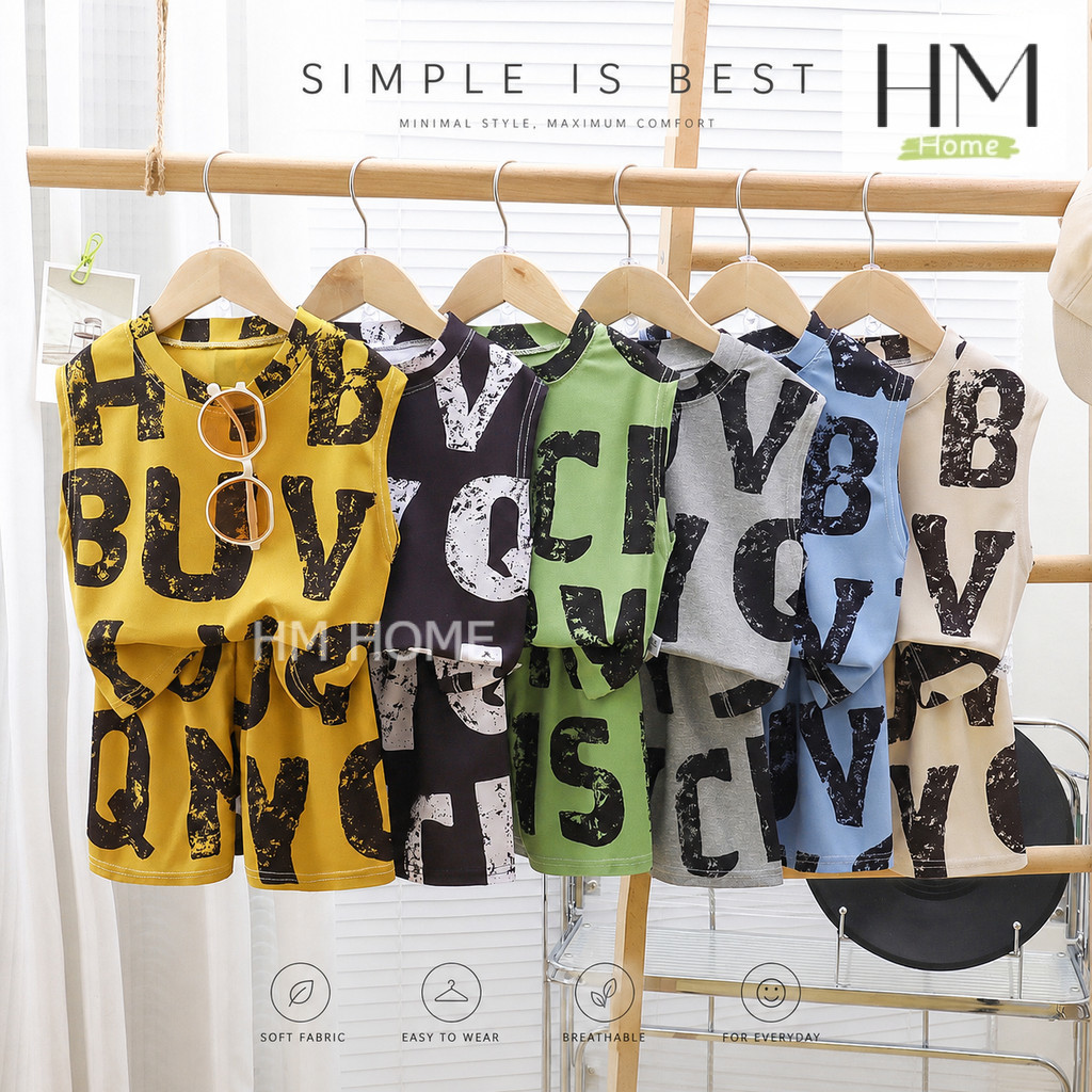 ชุดเซ็ตเสื้อกล้ามเด็ก ชุดเด็กแฟชั่น เซ็ต 2 ชิ้น ลายตัวหนังสือสุดเท่