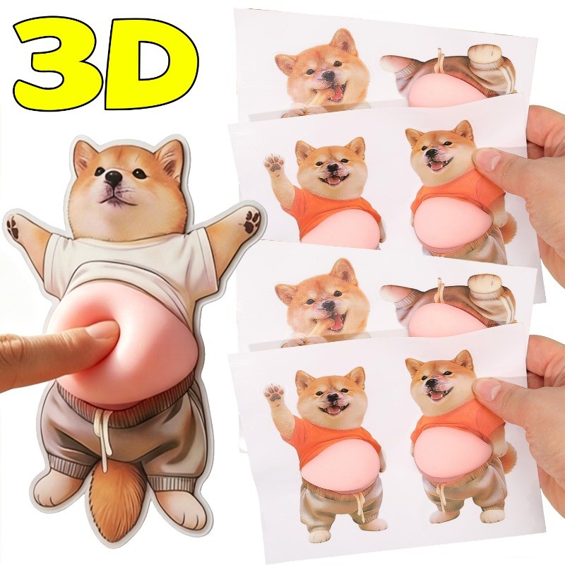 3D Shiba Inu สุนัขซิลิโคนนุ่ม Belly Anti-collision สติกเกอร์-สําหรับประตูรถตู้เย็นโทรศัพท์ความเครียดบรรเทา-น่ารักบีบของเล่น
