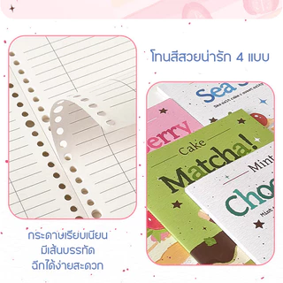 สมุดโน้ตปกอ่อน ขนาดB5 120หน้า 60แผ่น ลายเค้กและผลไม้ มีดีไซน์ที่เน้นความน่ารักสดใส เหมาะสำหรับการจดบันทึก เครื่องเขียน