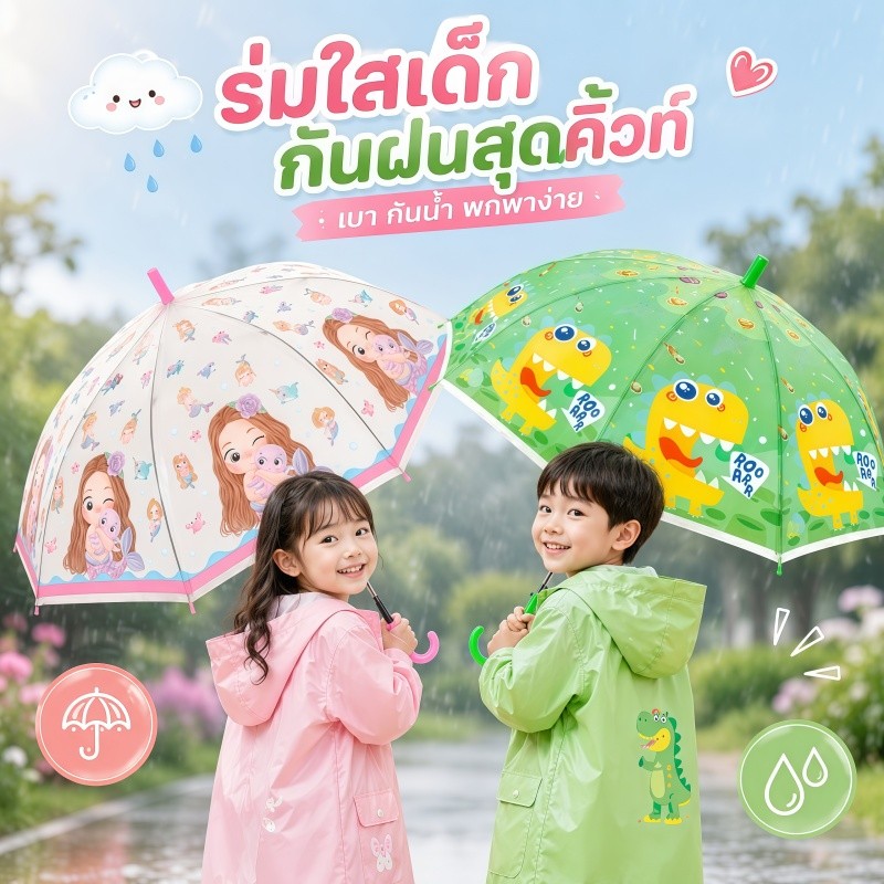 พร้อมส่ง ร่มกันฝนเด็ก ร่มเด็ก ลายการ์ตูนน่ารักๆ กันฝน ร่มนักเรียน ร่มขนาดพกพา แข็งแรง ทนทาน