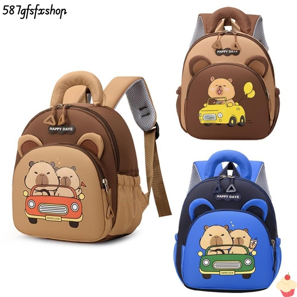 SWEETHOME Capybara กระเป๋านักเรียน, กระเป๋าเป้สะพายหลัง Capybara ไนลอนการ์ตูน, กระเป๋าเป้สะพายหลังโรงเรียนอนุบาลความจุขนาดใหญ่หลายน้ําหนักเบา