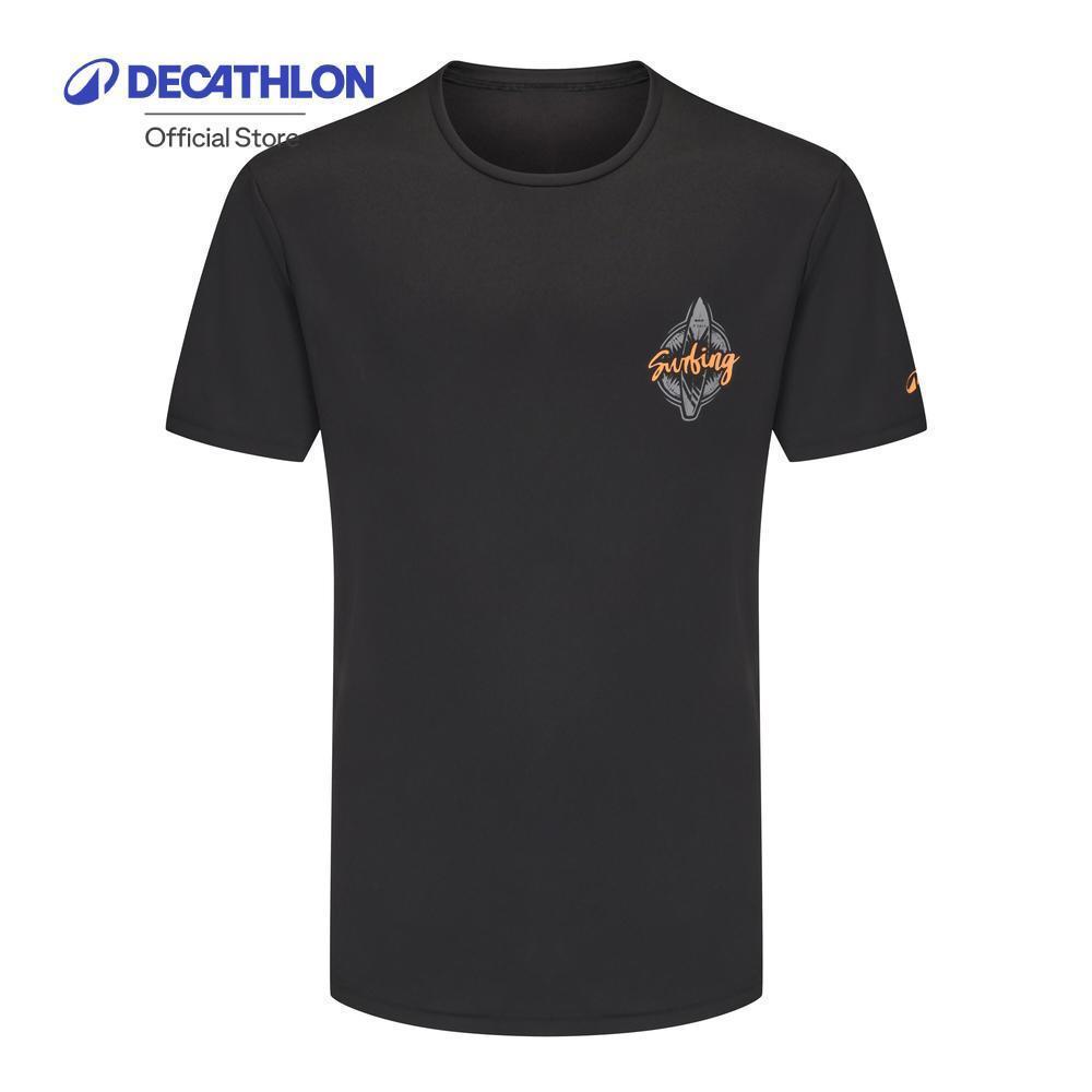 Decathlon Men’S Surfing UV Protection T-Shirt เสื้อยืดโต้คลื่นป้องกันรังสียูวีสำหรับผู้ชาย - Black