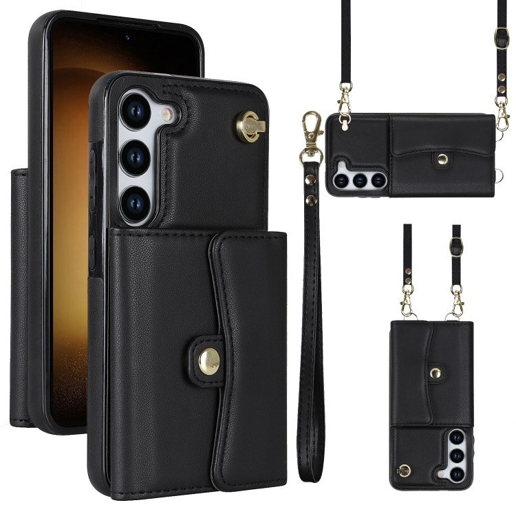 สําหรับ Samsung Galaxy S23 5G RFID Card Slot เคสโทรศัพท์หนังพร้อมเชือกเส้นเล็กยาว