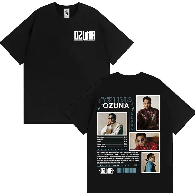เสื้อยืดลายกราฟิกทัวร์อัลบั้มของแร็ปเปอร์ Ozuna สำหรับผู้ชายและผู้หญิง แฟชั่นสไตล์ฮิปฮอป เสื้อยืดวิน