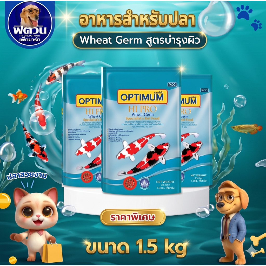 อาหารปลา Optimum Hi Pro สูตรบำรุงผิวกาย ปลาคาร์ฟ เม็ด M ขนาด 1.5 กก.{อาหารปลา}