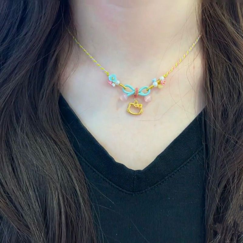 Dopamine สร้อยคอโบว์ฤดูร้อน Segment Dyed Clavicle Chain ปรับดอกไม้จี้เชือกแฟนหญิง
