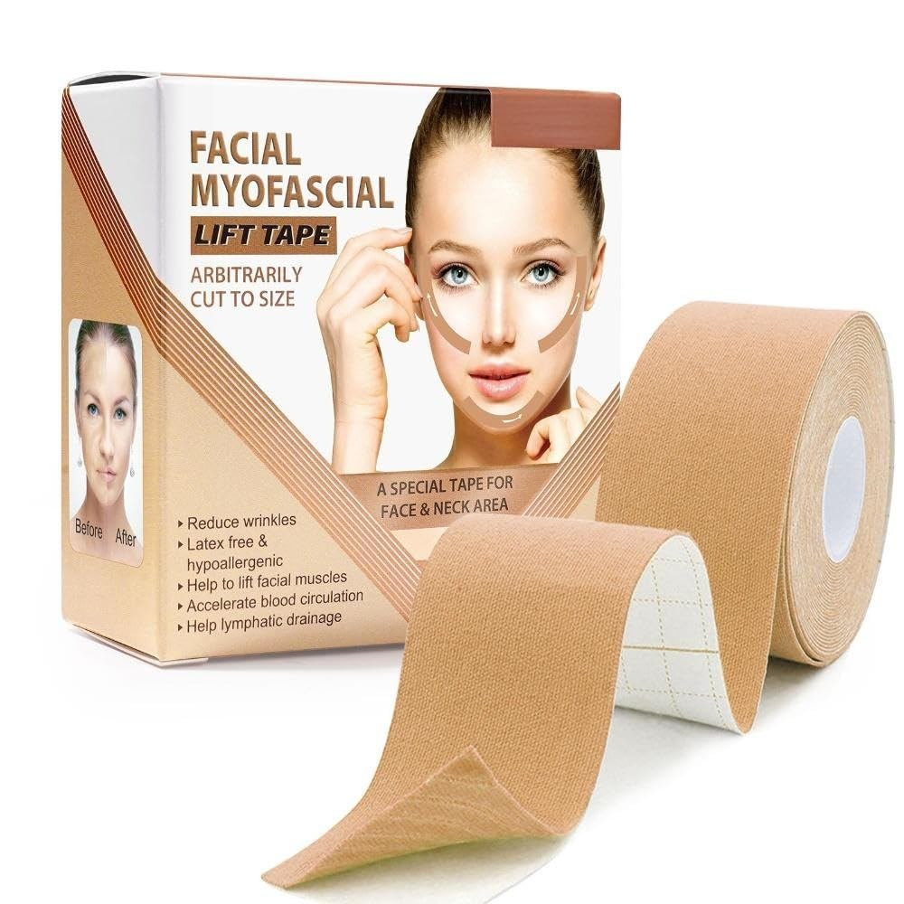 FacialMyofascialLiftTape – เทปพิเศษสําหรับบริเวณใบหน้าและคอ, ลดริ้วรอย, ยกกระชับผิวหน้า, Hypoallerge