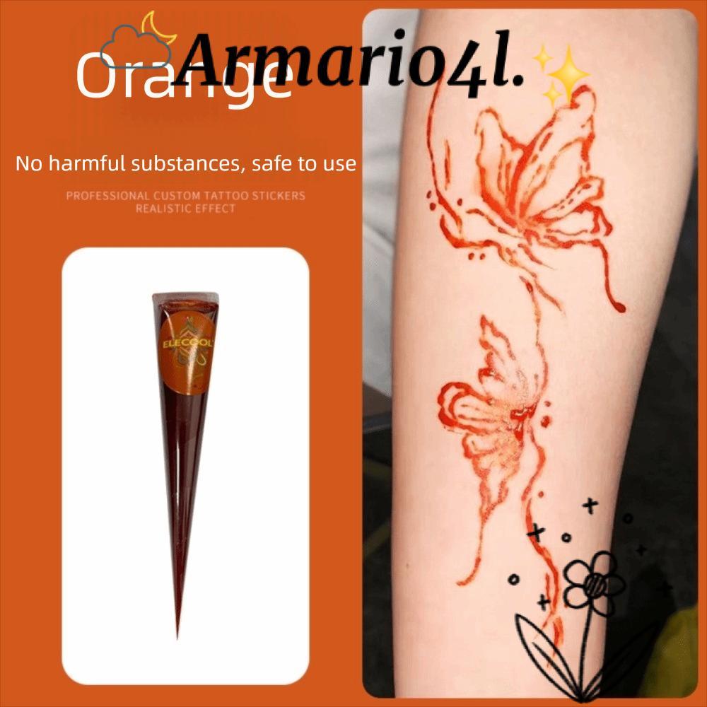 ARMARIO Henna Paste Cone, Easy-To-Use Black Brown Henna Tattoo Cream, Body Art ชั่วคราวกึ่งถาวร Mehn