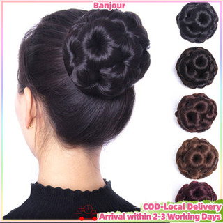 (24-hour Local Delivery)Fashion Flower Bun Head Clip Wig Woman Bridal Bud Ball Hair Extension