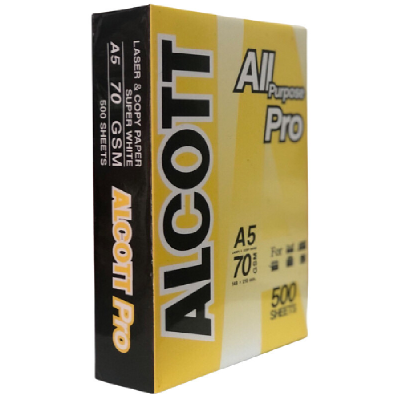 ALCOTT กระดาษถ่ายเอกสาร สีขาว ขนาด A5 70 แกรม 500 แผ่น