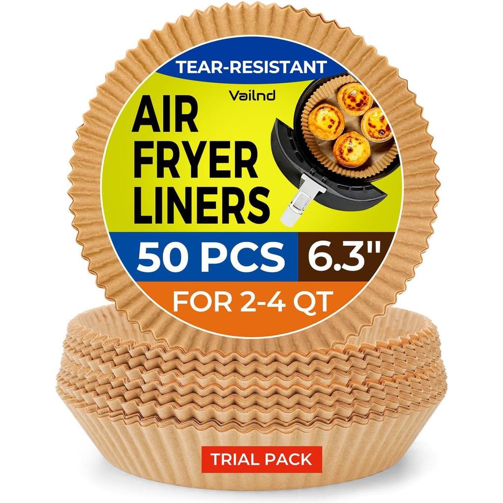 Air Fryer Liners สําหรับ Najia, 50 ชิ้น Air Fryer กระดาษทิ้ง - 6.3 นิ้วรอบ Parchment แผ่นสําหรับ 2-4