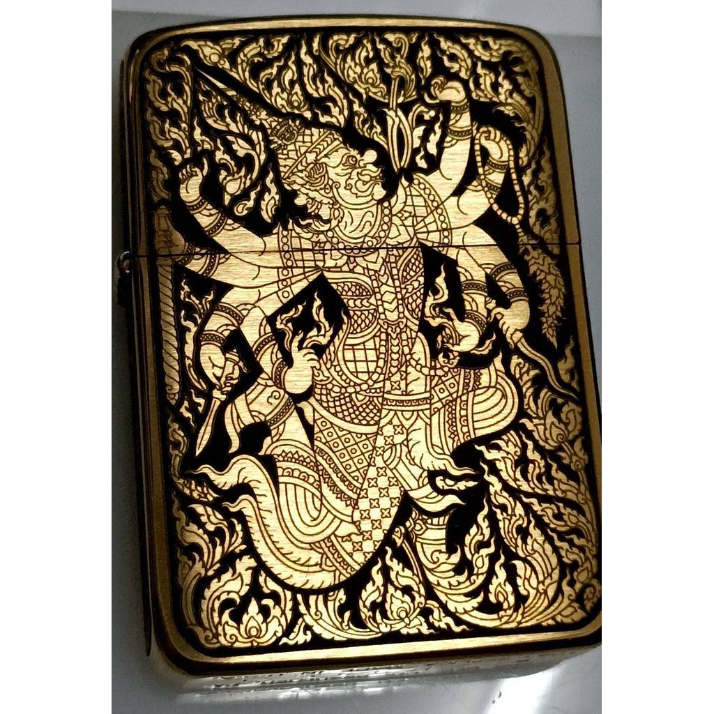 Zippo 1941 Replica Brass Lighter 1941 ลายทศกัณฐ์8กร สีทองด้าน ของแท้ ยิงเลเซอร์ 5 ด้าน