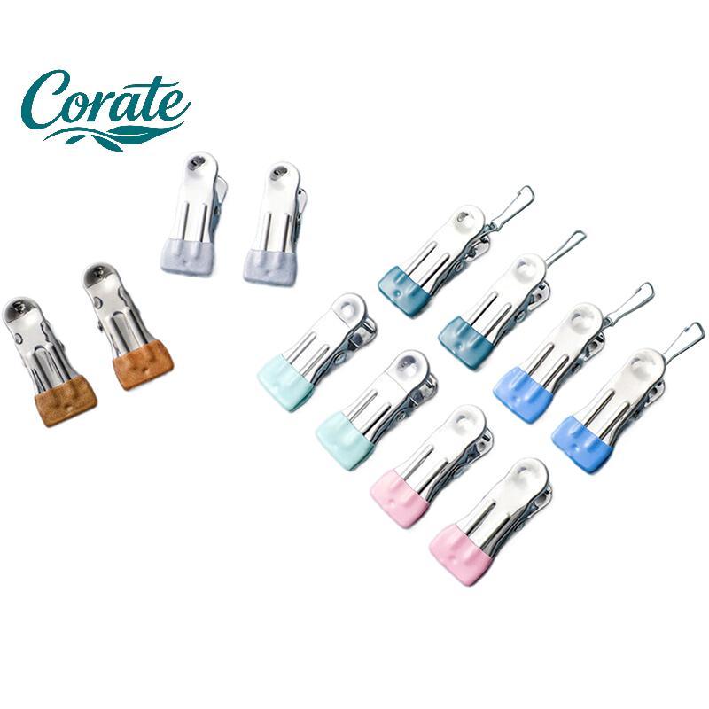[Crate] 10 ชิ้นสแตนเลสเสื้อผ้า Peg ในครัวเรือนอเนกประสงค์คลิปปิดผนึก Windproof ลื่นไม่มีร่องรอยหนีบคงที่ Airing ที่หนีบผ้า