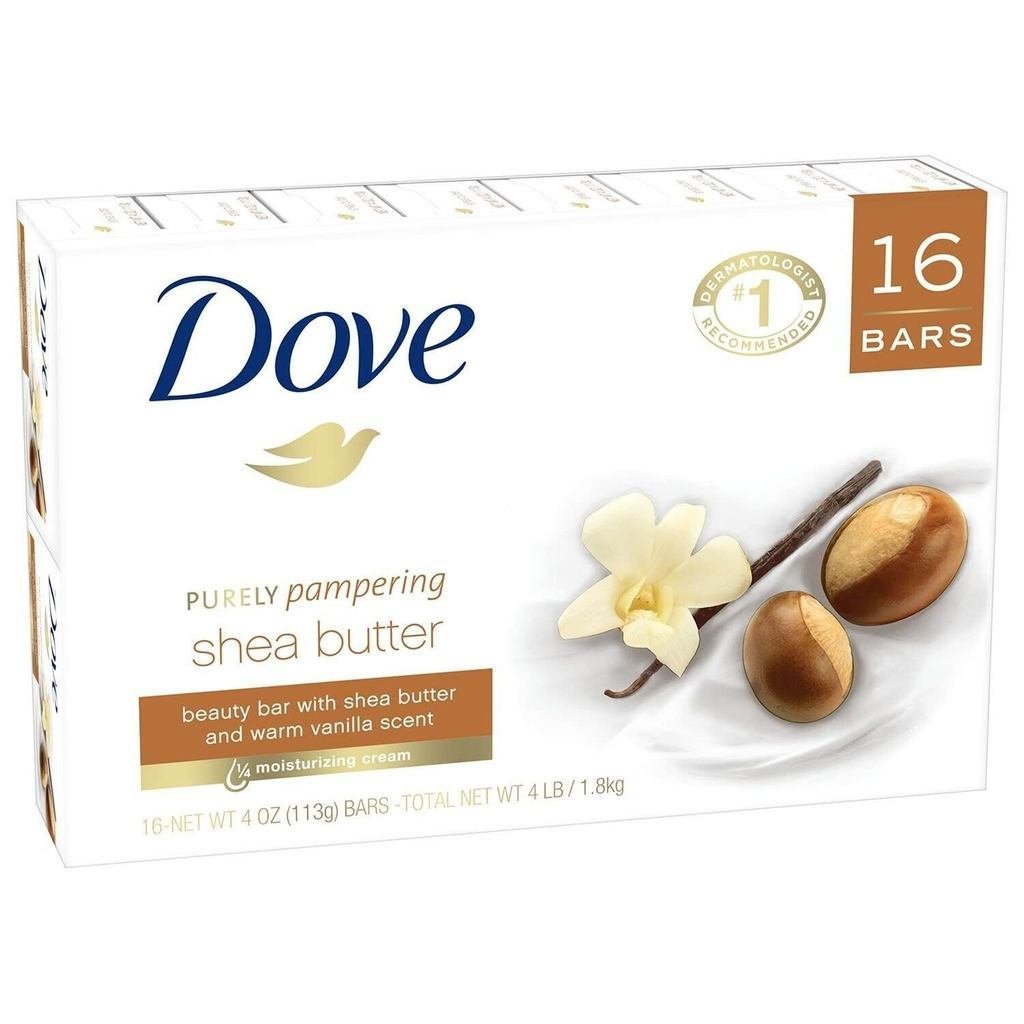 Dove Purely Pampering 16-4 OZ Shea Butter Bar Soaps กลิ่น Warm Vanilla 64 OZ สีขาว YT7A