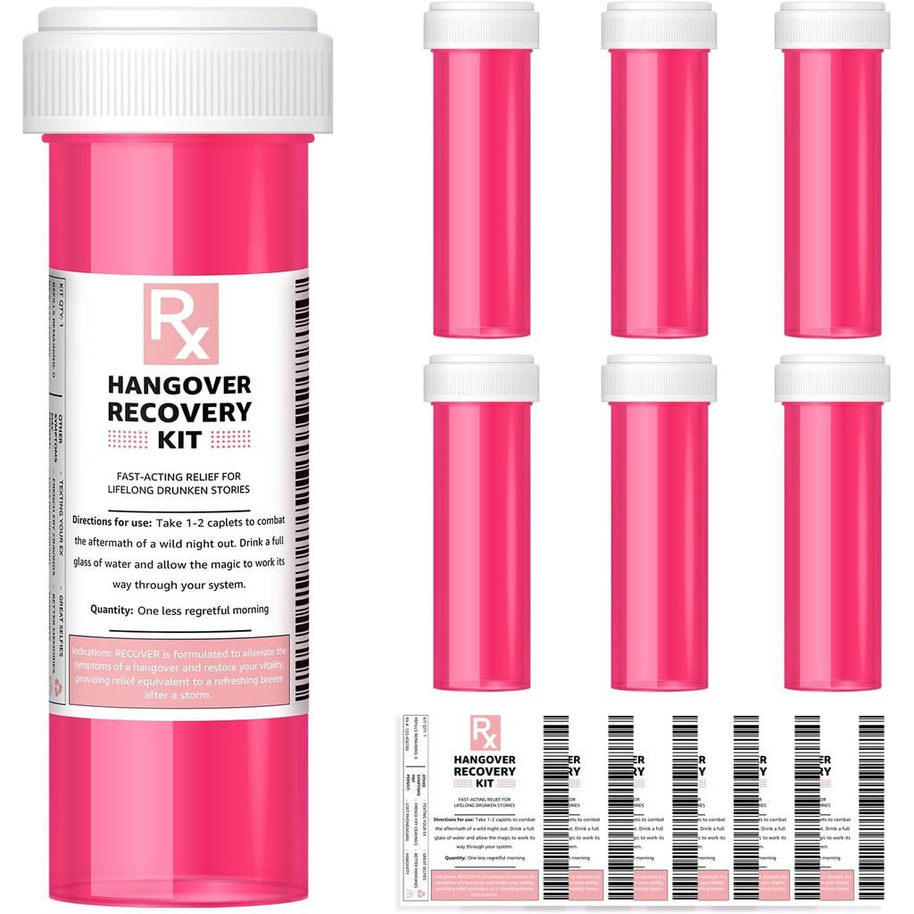 LOVEVOYAGE Bachelorette Party Favors - 6 แพ็คสีชมพูขวดยาที่ว่างเปล่า, DIY Hangover Kit อุปกรณ์สําหรั