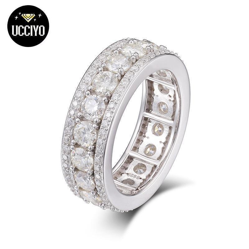 [#R44]UCCIYO แหวน Moissanite สังเคราะห์ 8 มม. สําหรับผู้ชายเครื่องประดับฮิปฮอปเงินสเตอร์ลิง S925 FWF