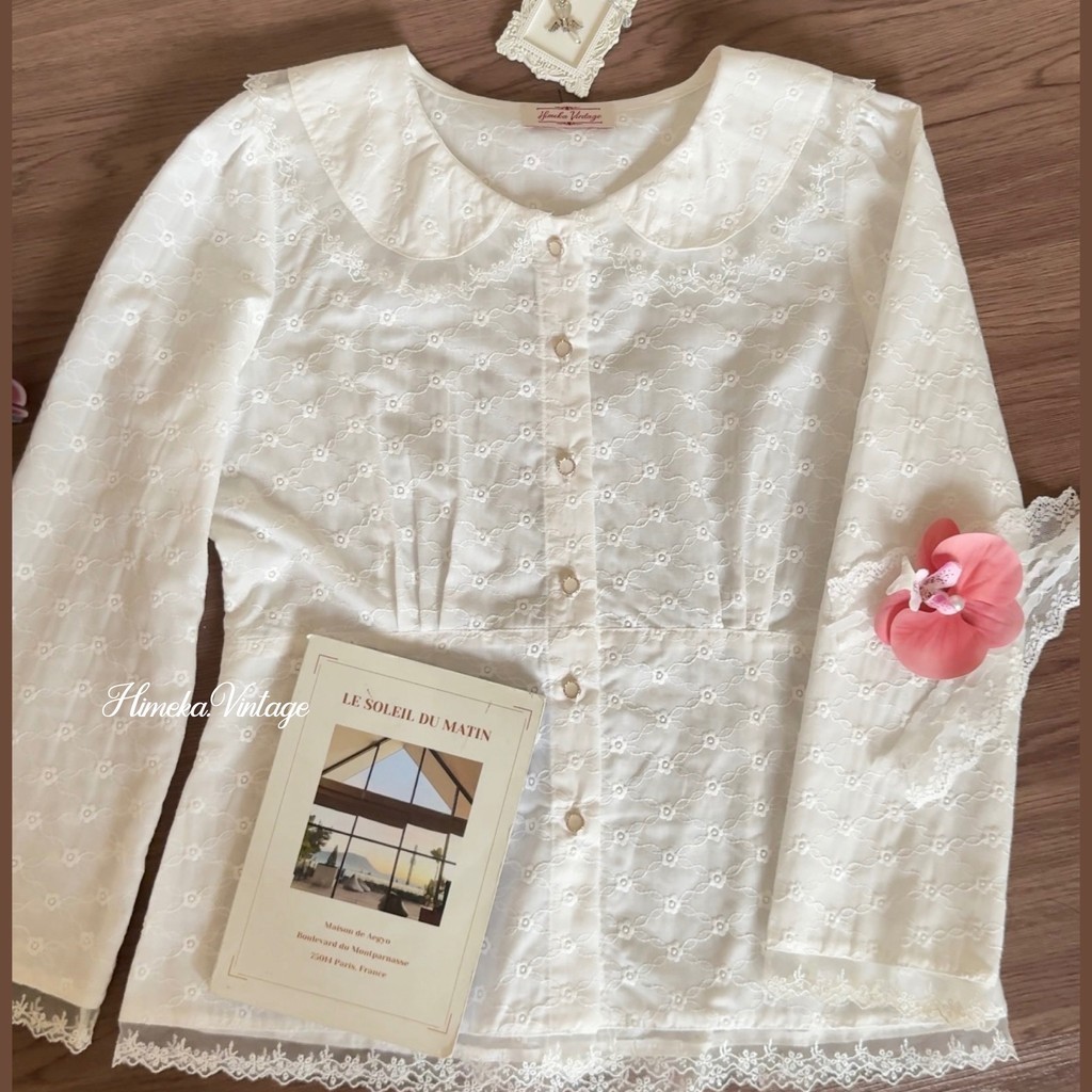 KATUN Himeka Vintage - เสื้อ Lova - เสื้อปักผ้าฝ้าย - เสื้อสีขาว - เสื้อวินเทจ coquette - เสื้อ coqu