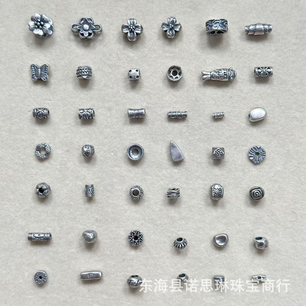 Shanxi สไตล์คลาสสิก ลูกปัดเงินแท้ พร้อม Spacebar และลูกปัดสัญลักษณ์โชคดี Four-Leaf Clover DIY อุปกรณ์ทำเครื่องประดับ DGMX