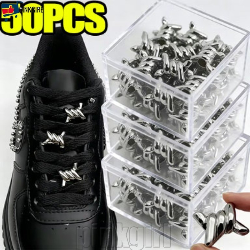 [Rdy Stk] 50/30/10Pcs Punk Thorn Buckle-ผู้ชายผู้หญิงบุคลิกภาพลวดเหล็กKnotเชือกผูกรองเท้าหัวเข็มขัด-