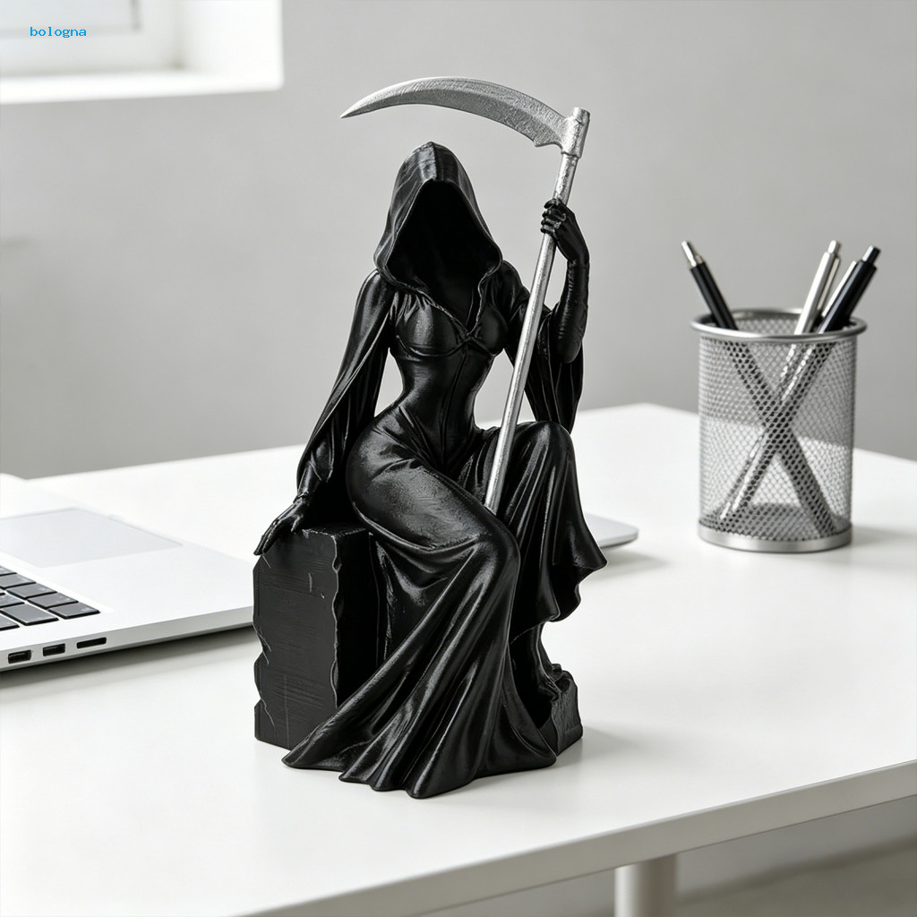 {bologna} Gothic Home Decor 3d พิมพ์หญิง Grim Reaper ตุ๊กตา Scythe – Gothic Spooky รูปปั้นสําหรับโต๊ะชั้นวางหนังสือตกแต่งบ้านของขวัญฮาโลวีน Dark Fantasy Sculpture