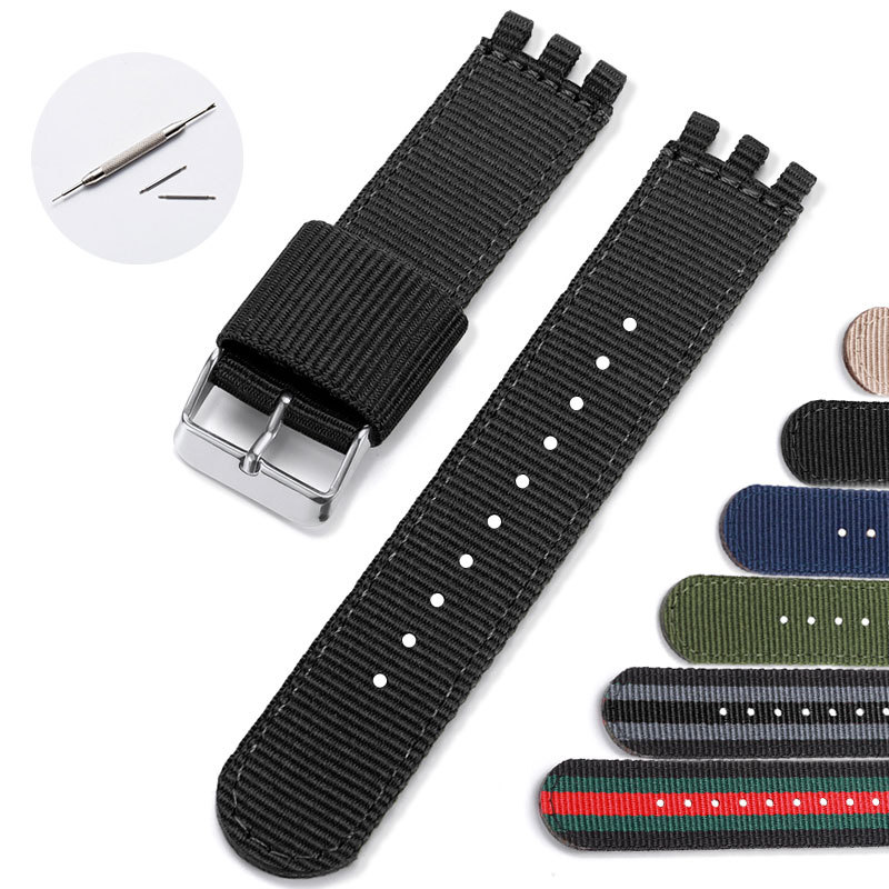 SWATCH แถบไนล่อนสายนาฬิกาข้อมือผ้าใบสาน ทหาร ผู้หญิง ผู้ชาย สําหรับขนาด 17/19/20 มม. สายกีฬา สายรัดข้อมือ
