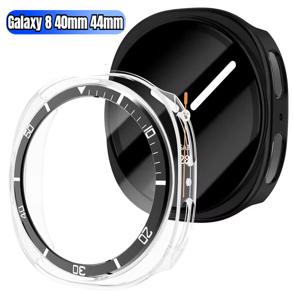 กระจกนิรภัย + PC สําหรับ Samsung Galaxy Watch 8 44 มม.40 มม.ครอบคลุมทั้งหมดป้องกันกันชนกรณีพร้อม Time Scale Shell อุปกรณ์เสริม