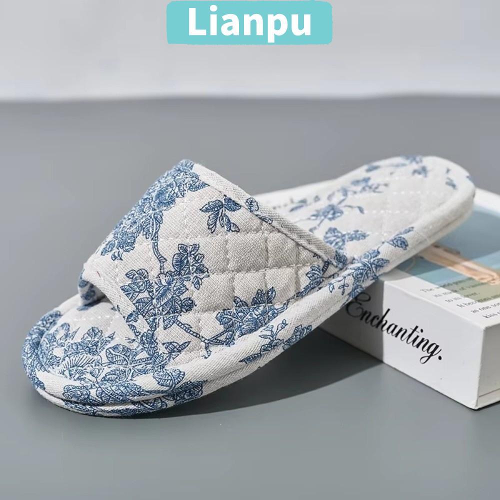 เหลียนผู่ รองเท้าแตะพื้นเบา สำหรับภายในบ้าน ผ้าฝ้ายนุ่ม ลายดอกไม้ กันลื่น สบาย