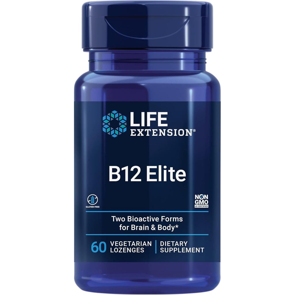 Life Extension B12 Elite สองรูปแบบที่มีฤทธิ์สำหรับสุขภาพสมองและสร้าง dopamine, Non-GMO, ปราศจากกลูเต