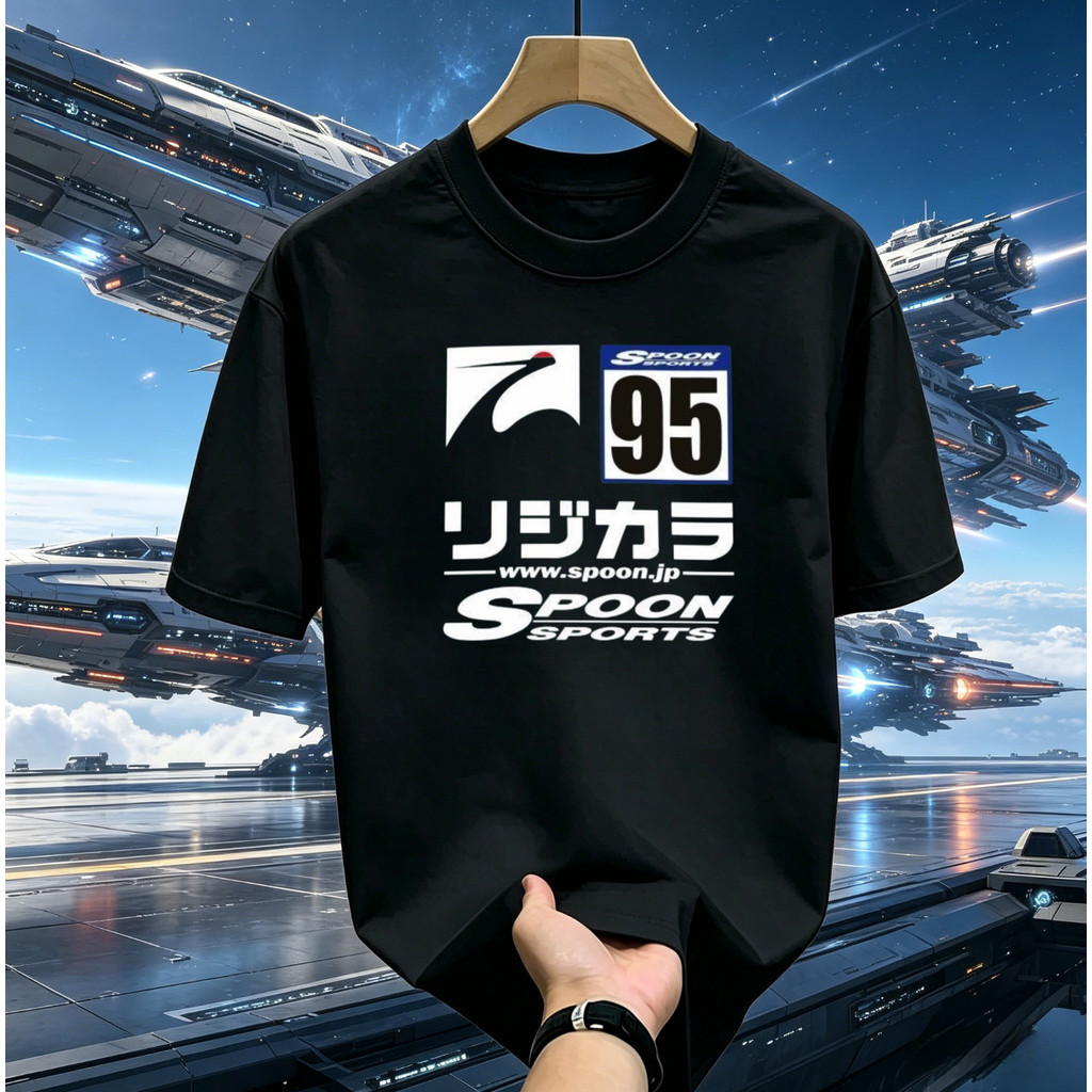เสื้อยืดสีดำ SPOON SPORTS No. 95 สไตล์วัฒนธรรมรถยนต์ญี่ปุ่น เหมาะสำหรับคนรักรถ