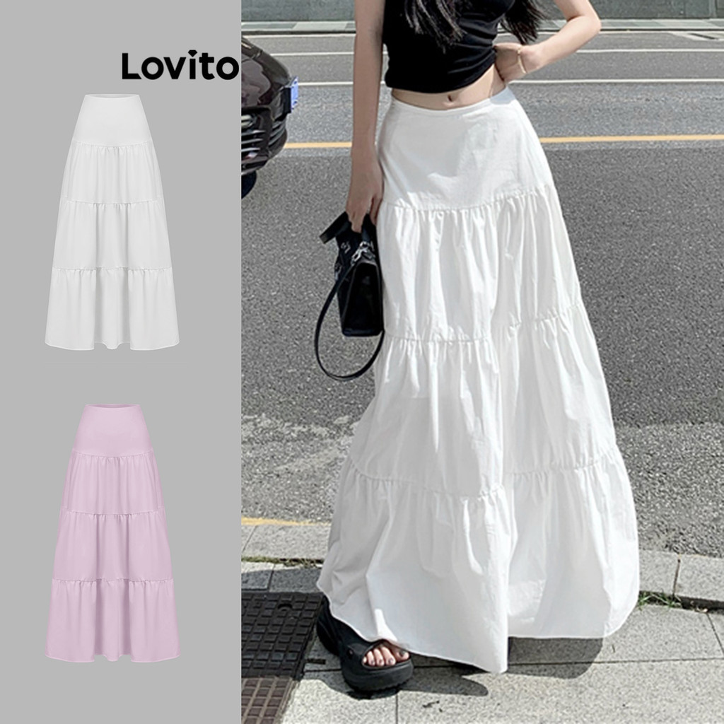 Lovito กระโปรงลำลองผู้หญิง สีพื้น กระโปรงฤดูร้อน/ฤดูใบไม้ผลิ L85AD112 ราคา ถูกที่สุด ดีลบีเคเค รูปภาพหลัก