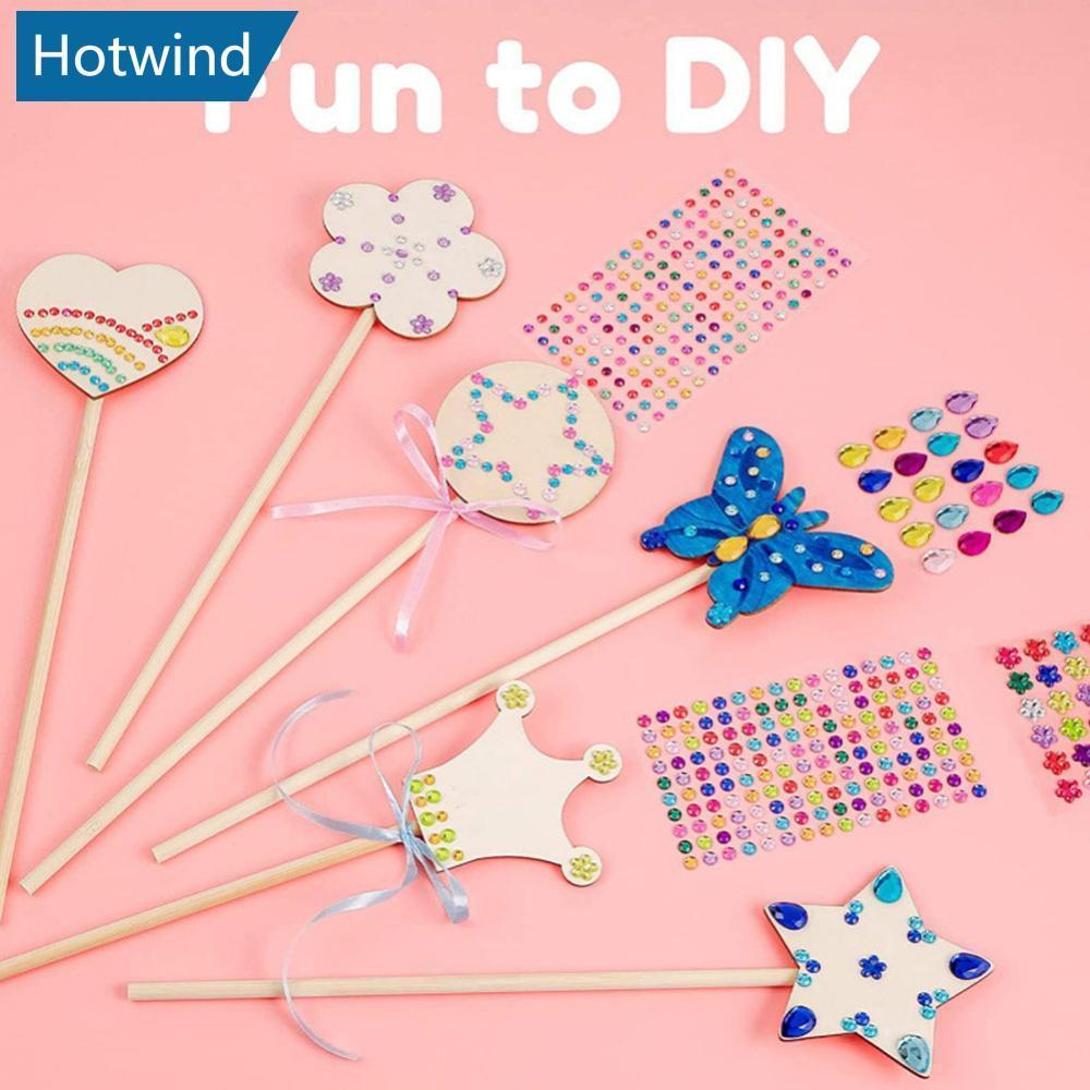 HW 6/12 ชิ้น Unfinished ไม้ Princess Wands Craft Kit 6 รูปแบบ Fairy Wands อัญมณีสติกเกอร์สําหรับภาพว