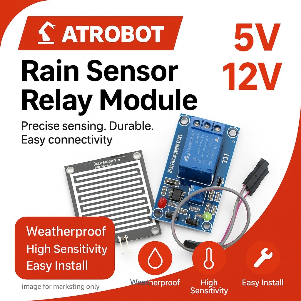 MH-RD Rain Sensor เซ็นเซอร์ฝนพร้อมรีเลย์ (5V/12V) แผ่นใหญ่ แม่นยำสูง รุ่น TONGLING พร้อมสาย