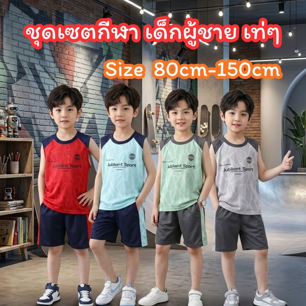 Dolemi Baby ชุดกีฬาเด็ก แขนกุด + กางเกงขาสั้น ผ้าตาข่ายระบายอากศดี แห้งเร็ว เด็กชาย ขาสั้น ยางยืด