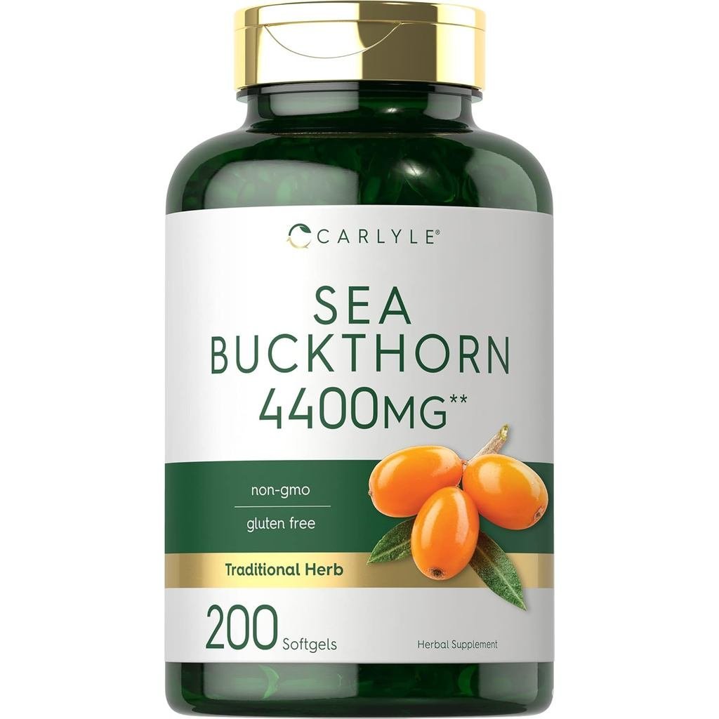 Carlyle Sea Buckthorn Oil Capsules | 200 ซอฟท์เจล | ไม่ใช่จีเอ็มโอ ปราศจากกลูเตน | อาหารเสริมน้ํามัน Sea Buckthorn Berry