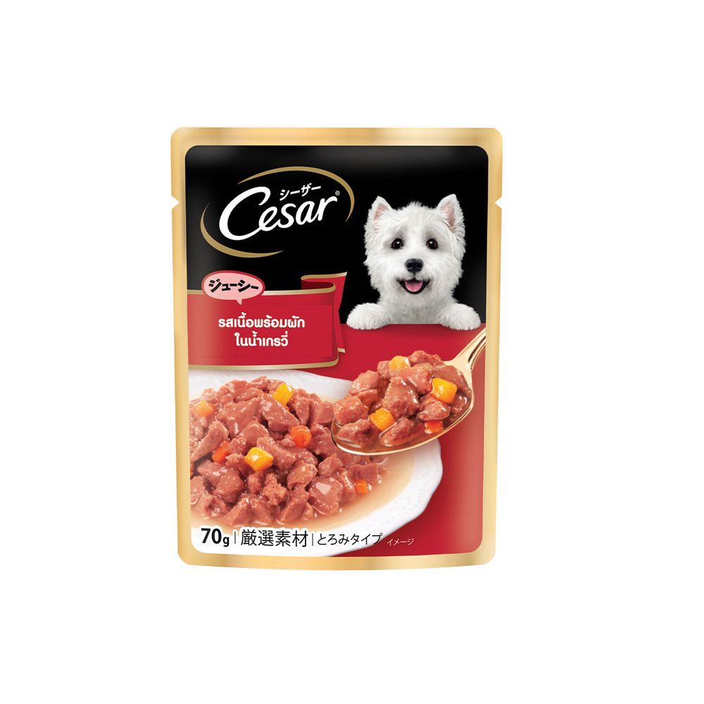 [ส่งด่วน] ซีซาร์ คราฟต์ อาหารสุนัข ชนิดเปียก รสเนื้อผักน้ำเกรวี่ 70 ก. CESAR CRAFT WET DOG FOOD BEEF