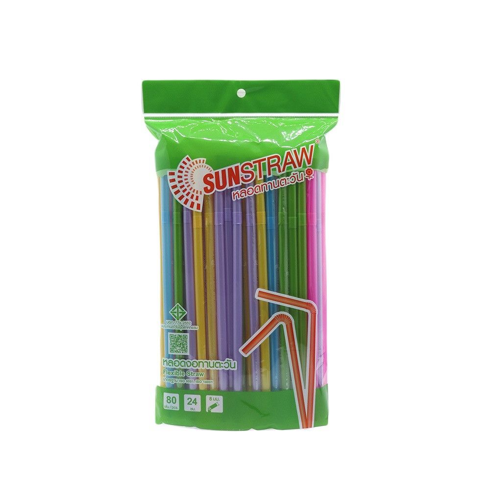 [สินค้าส่งด่วน] SUNSTRAWหลอดงอสีขาวหุ้มฟิล์มไดซ์8(80ชิ้น) SUNSTRAW FLEXIBLE STRAW 8024 WHITE COLOR OPP (80 PCS.)