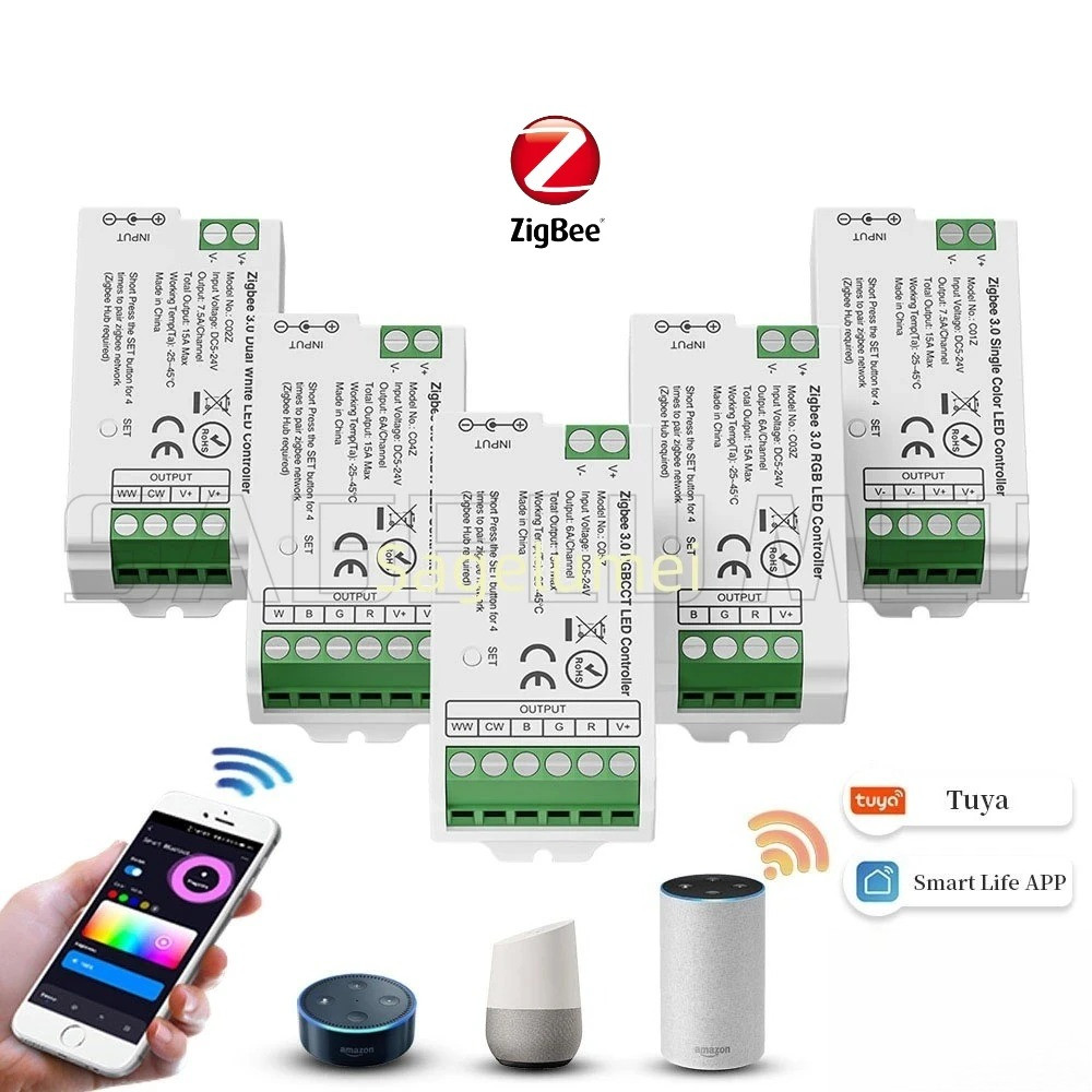 C01Z/C02Z/C03Z/C04Z/C05Z Zigbee 3.0 LED Controller 2.4G Tuya Gateway สมาร์ทควบคุมเสียงเดี่ยวสี Dimme