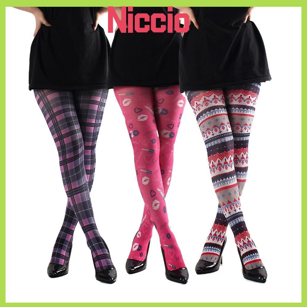 NICCIO พิมพ์ Tights, คลาสสิก Tartan สก็อตตรวจสอบรูปแบบผู้หญิง Pantyhose, แฟชั่น Semi-Opaque สีแดงสีม