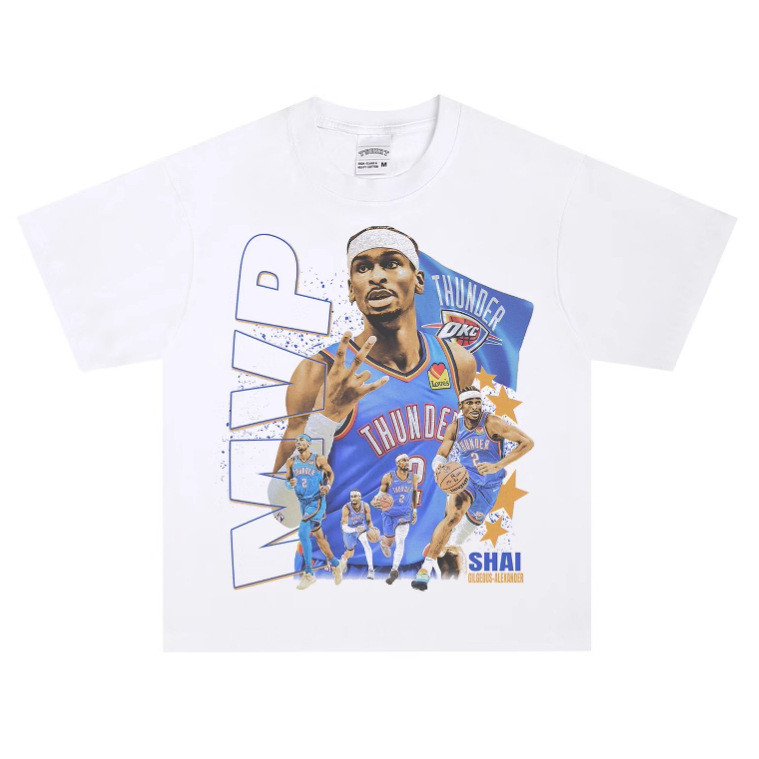 【in stock】[มีสินค้า] เสื้อยืดแขนสั้นผ้าฝ้ายแท้ทรงโอเวอร์ไซส์ลายพิมพ์คอปกเล็กพร้อมลายภาพเหมือนของอเล็