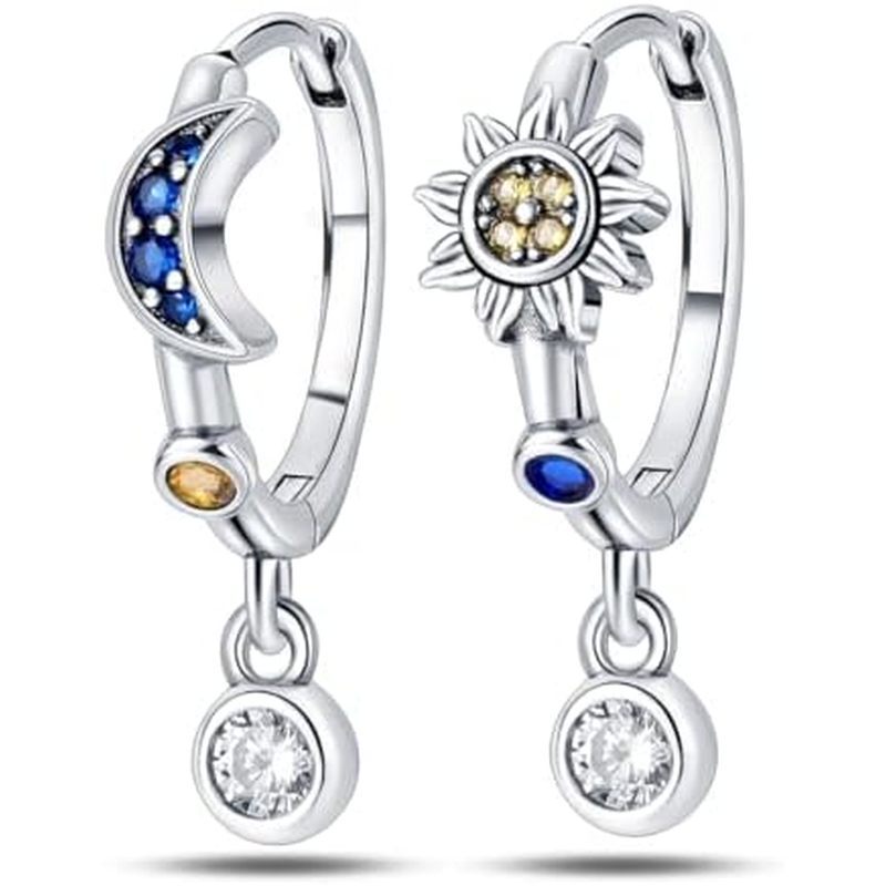 5 Sterling Silver Women Earrings, Sparkling Star and Moon Earrings, Various Hypoallergenic Earrings,