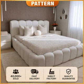 PATTERN Modern Cloud Bedframe | Soft Velvet BedFrame with High Backrest | Minimalist Design Bedroom Furniture