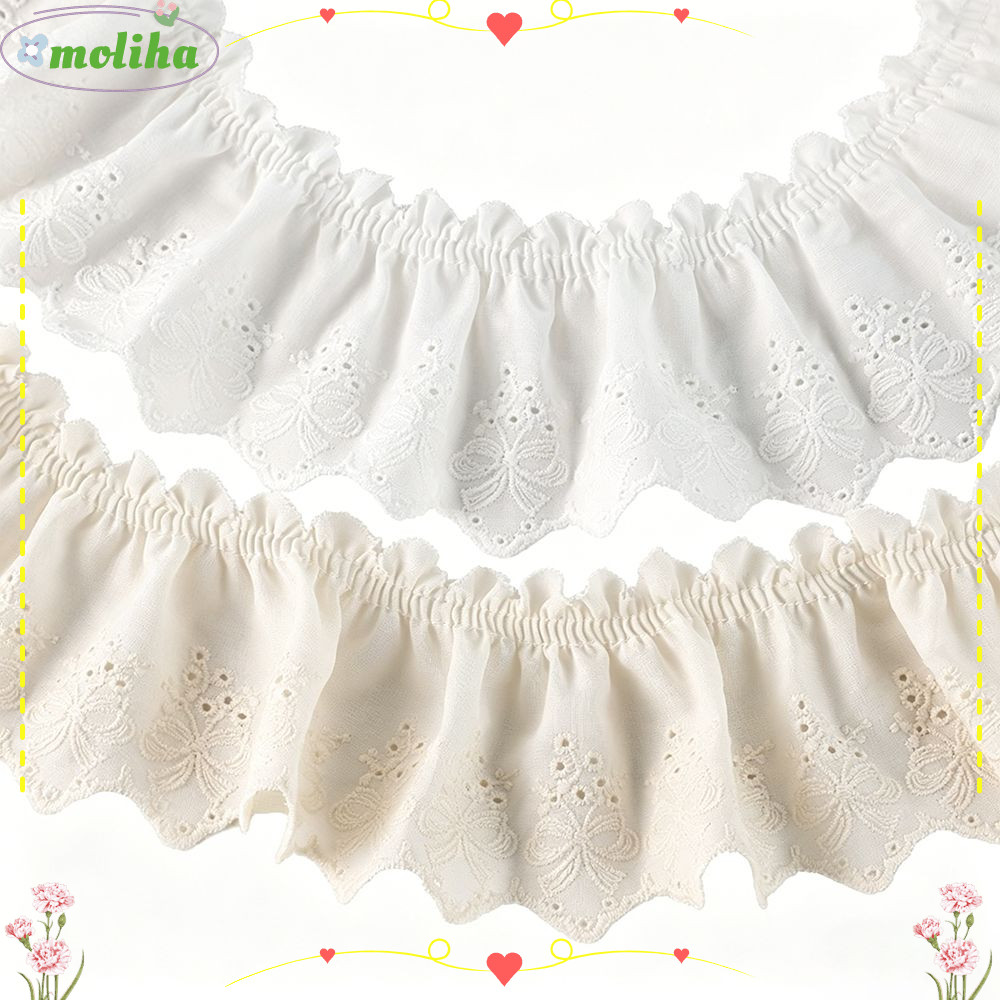MOLIHA ผ้าลูกไม้, ผ้าฝ้าย Ruffle Design Ruffle Lace Trim, DIY Craft Ribbon สีขาวกว้าง 7 ซม.ตกแต่ง Trim