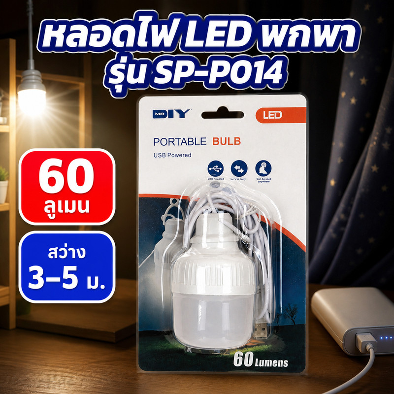 หลอดไฟ LED แบบชาร์จ USB หลอดไฟพกพา รุ่น SP-P014