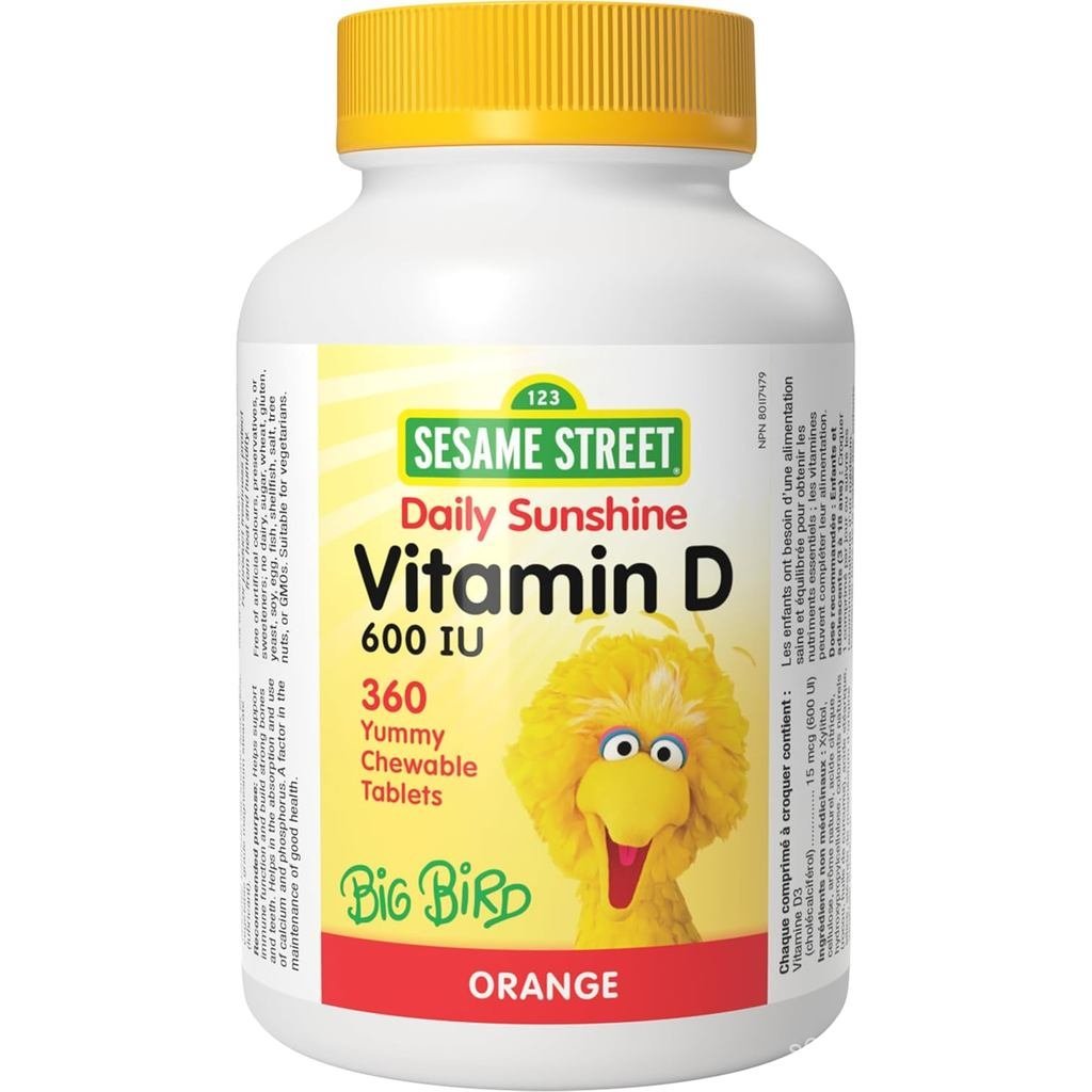 Sesame Street Daily Sunshine วิตามิน D3 เด็กเม็ดเคี้ยว 360 เม็ดเคี้ยว 600 IU ของวิตามินดีต่อแท็บเล็ต