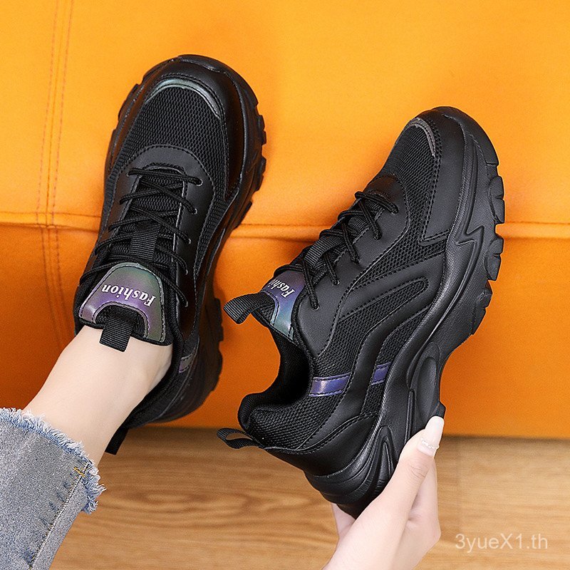 รองเท้าผู้หญิง Daddy Shoes Net Plus Leather Four Seasons Sports Shoes Large Size