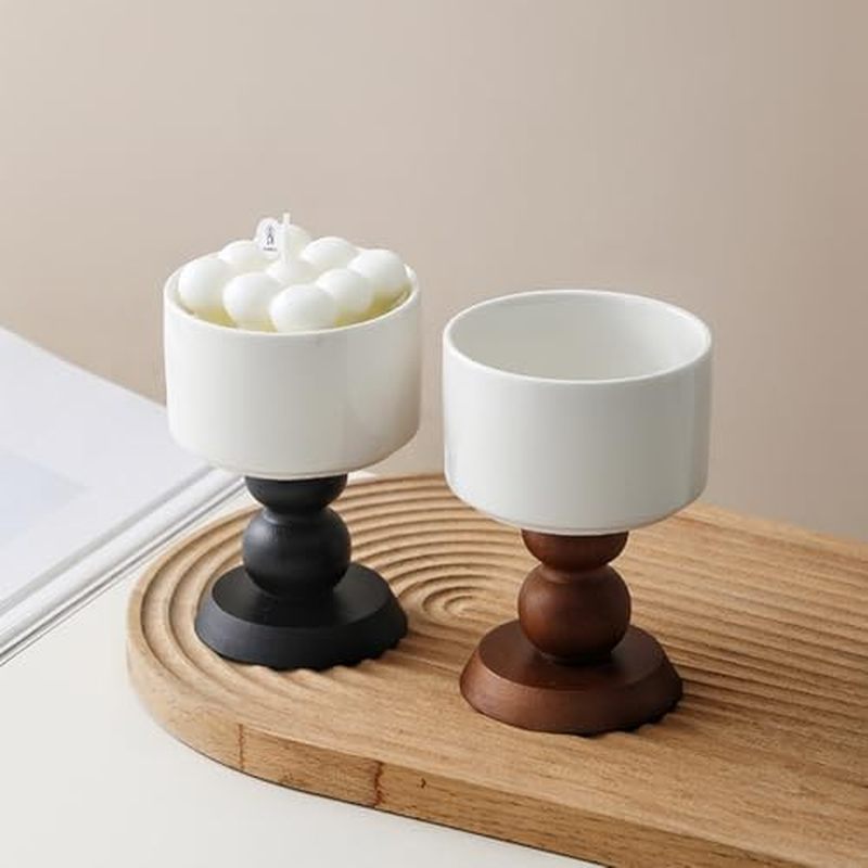 Marble Wood Candlestick Holders, Natural Stone Candle Holder Decorative Candle Stands for Home Decor