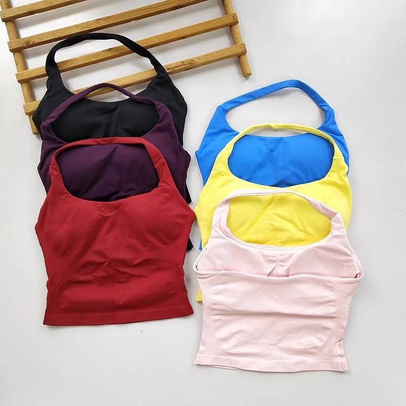 Gym Halter Top ผู้หญิง Longline Strappy Tank เบาะเสื้อกั๊กโยคะเสื้อผ้าฟิตเนส Bras ออกกําลังกายวิ่ง Activewear ชุดพิลาทิส