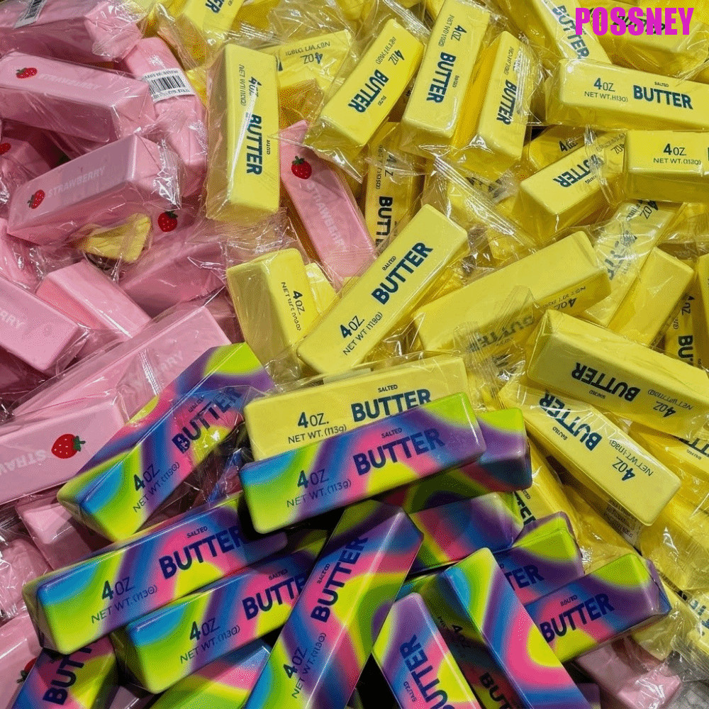 POSSNEY Butter Stick Squeeze ของเล่น, สบายความวิตกกังวลบรรเทาช้า Rebound Butter Stick,แบบพกพา Creative Elastic Funny Butter Stick Pinch ตกแต่งบ้าน
